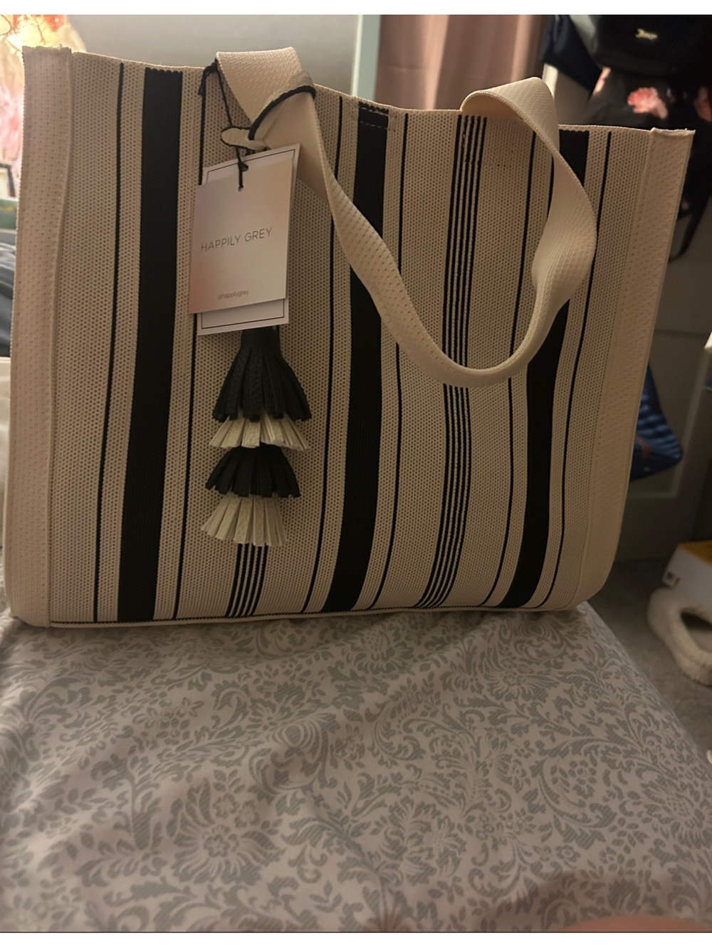 Happily Grey black and beige tote